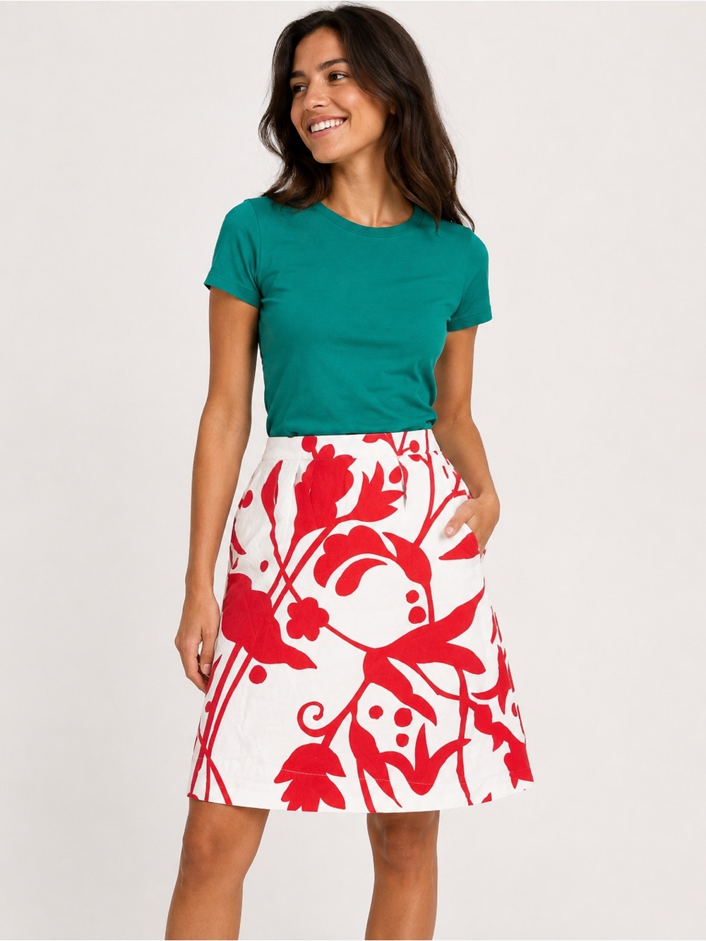 Boden Floral Botanical Print A-Line Skirt Red White Petite 4 NWT Pockets